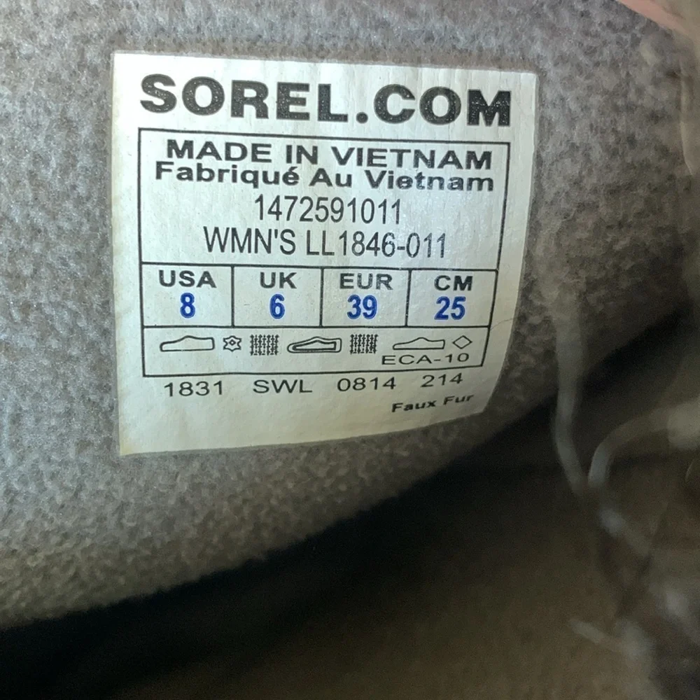 Sorel winter boots Black Fur Trim Waterproof Rubber with Quilted shaft size 8
